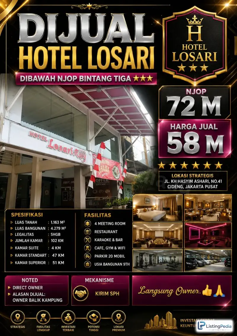 Hotel Losari Jakarta Pusat Jual di Bawah NJOP — foto 1