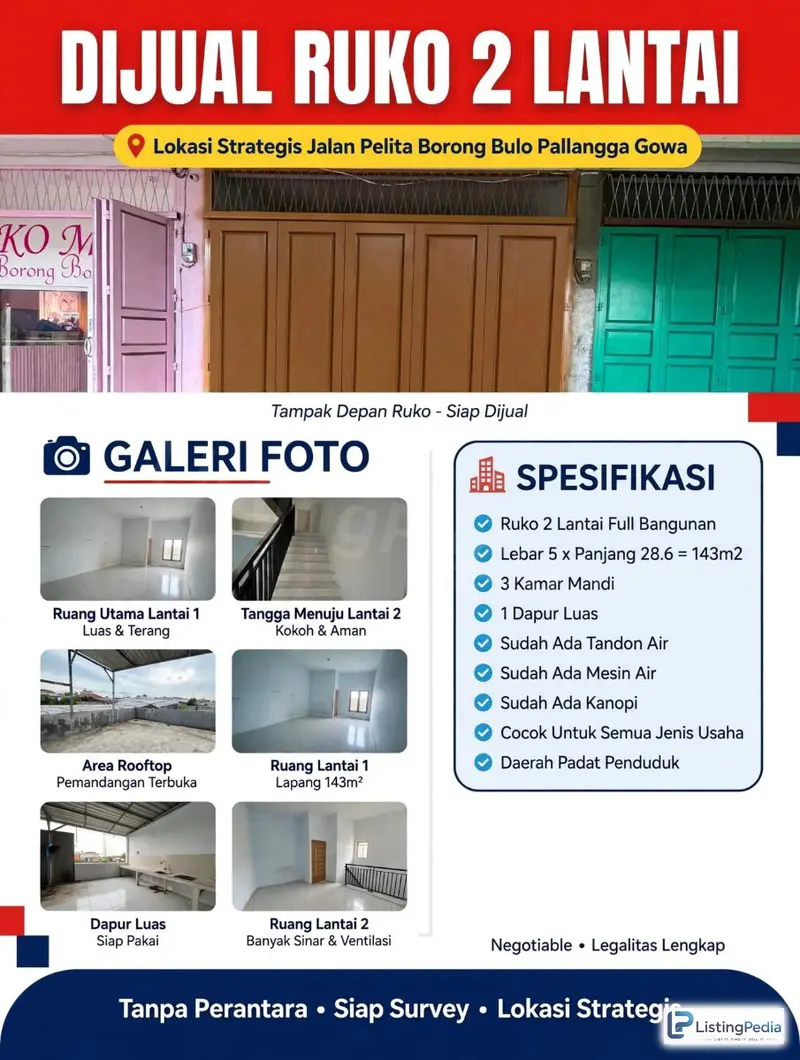 Ruko 2 Lantai di Jalan Pelita Borong Bulo Pallangga Gowa — foto 4