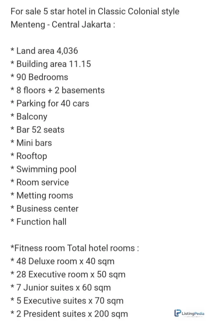 Dijual Hotel Hermitage Menteng JKT — foto 2