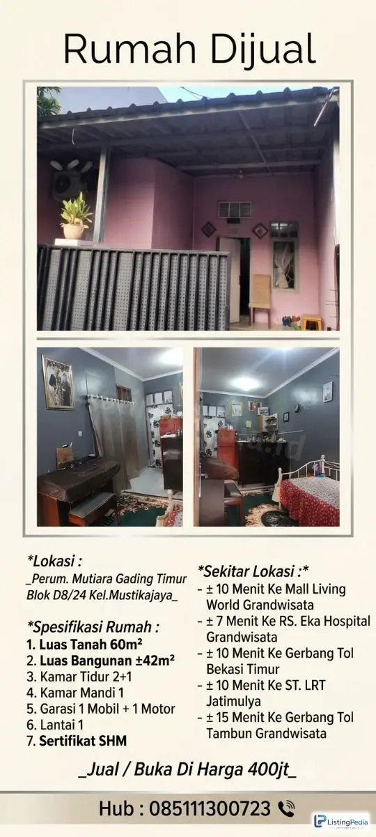 Jual Rumah Hunian di Mustikajaya Bekasi — foto 1