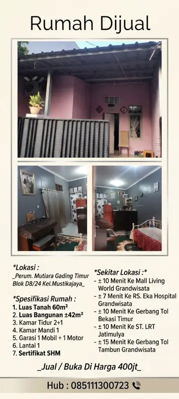 JUAL RUMAH HUNIAN DI MUSTIKAJAYA BEKASI