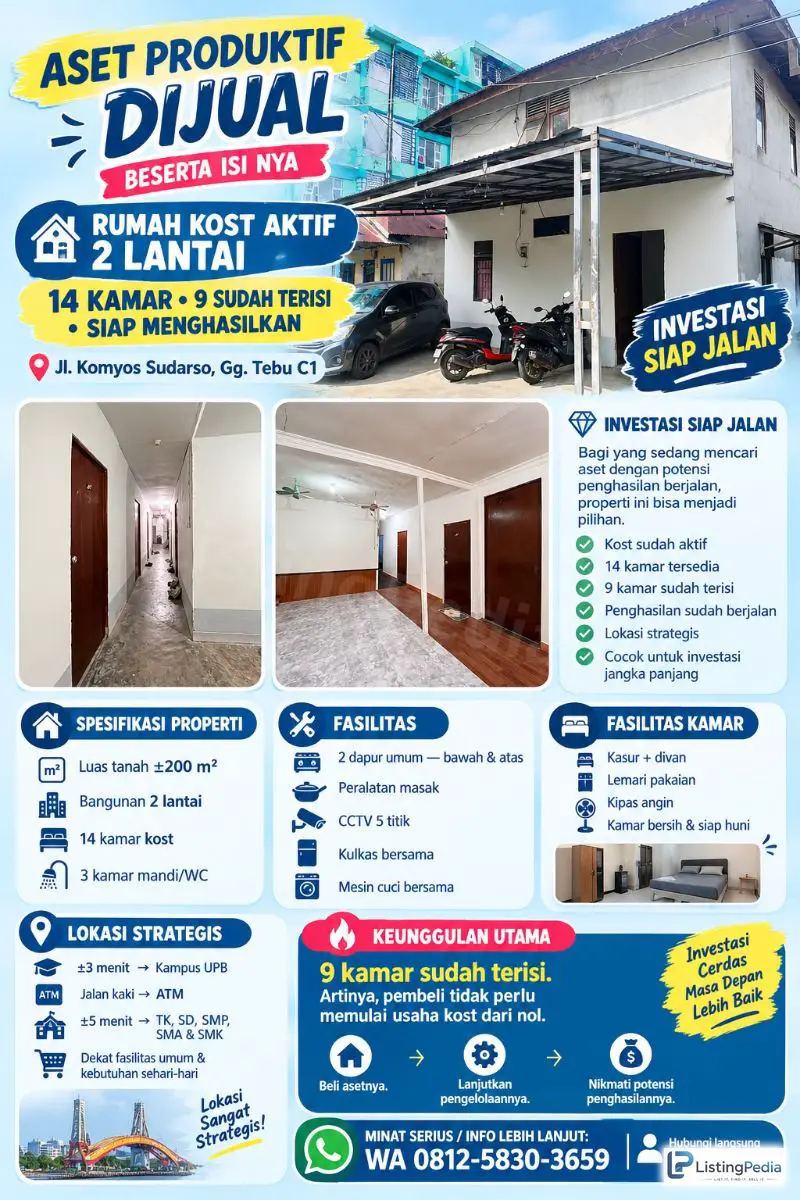 Dijual Rumah Kost 14 Pintu Dipontianak — foto 1